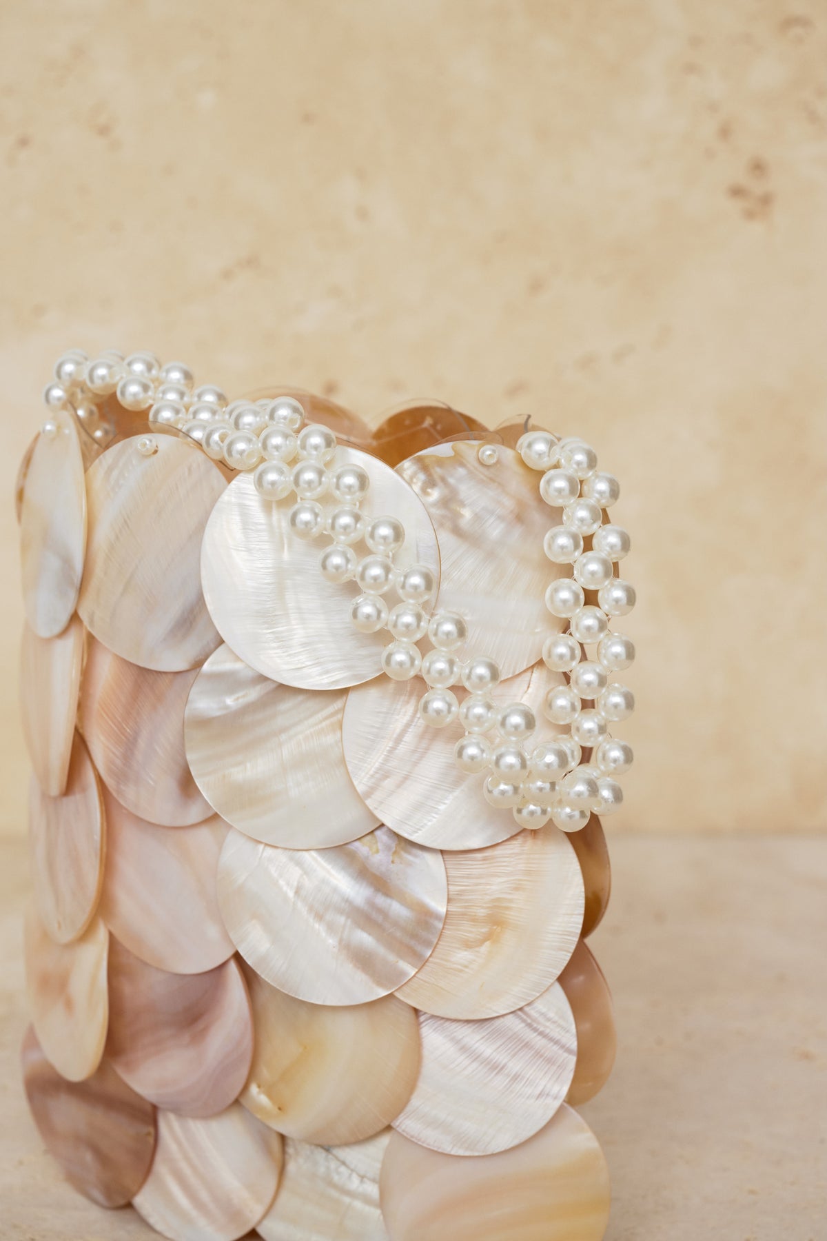Shell Embellished Bucket Bag - Pearl