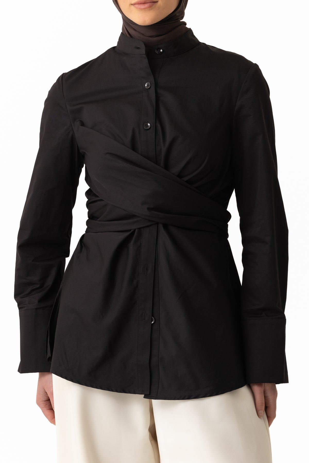 Crossover Cotton Shirt - Black