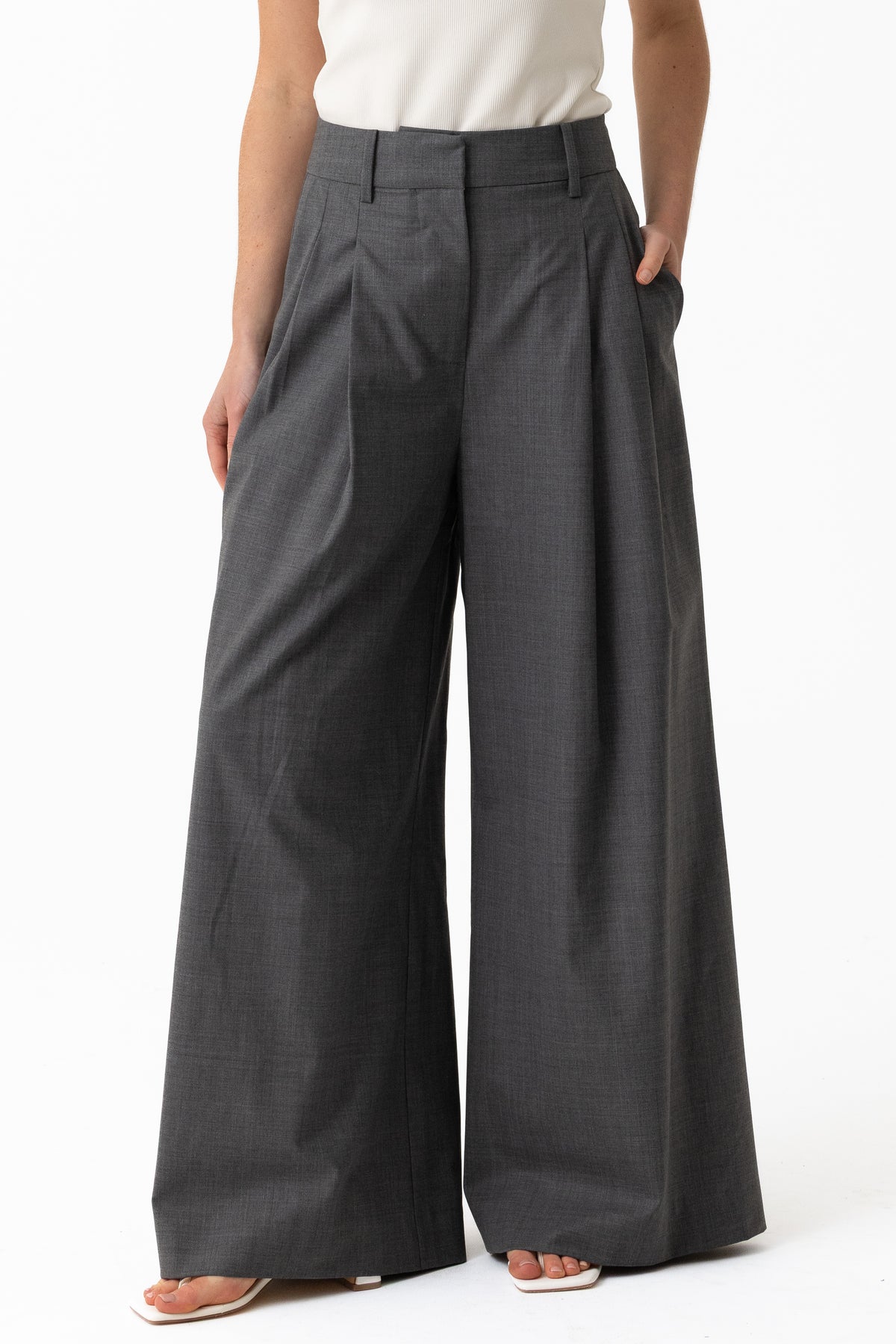 Leena Wool Tailored Pant - Charcoal