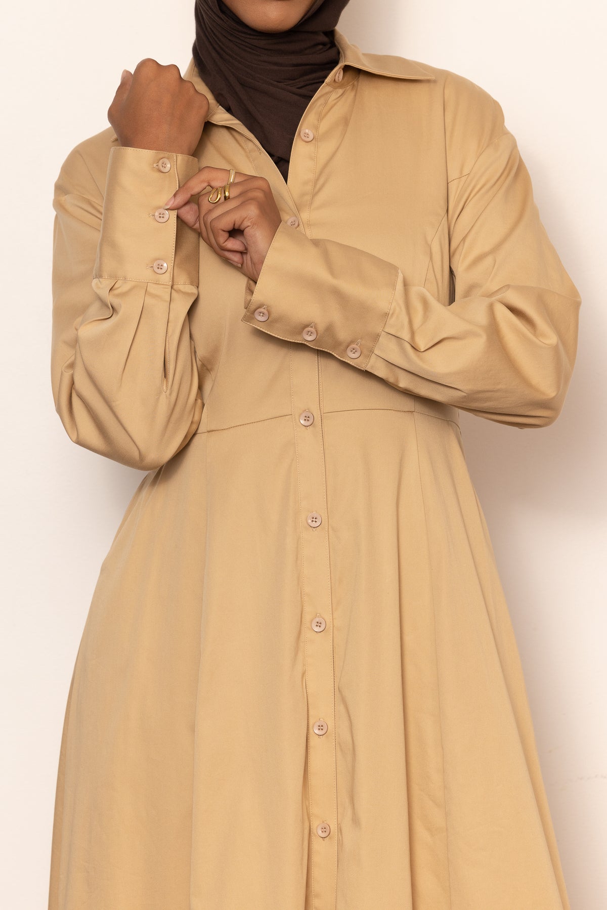 Aaliyah Cotton Shirt Dress - Camel