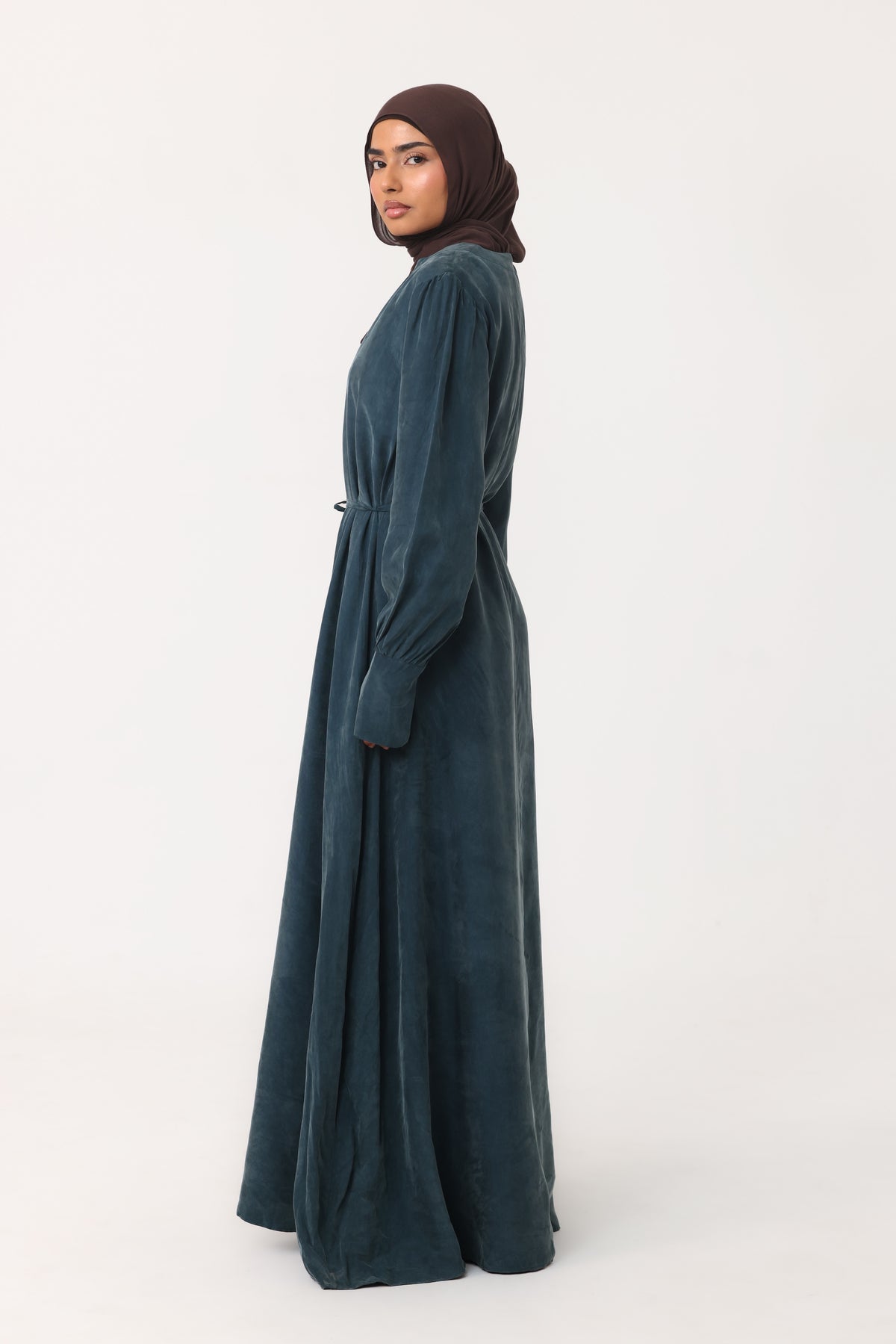 Cupro V Neck Abaya - Teal