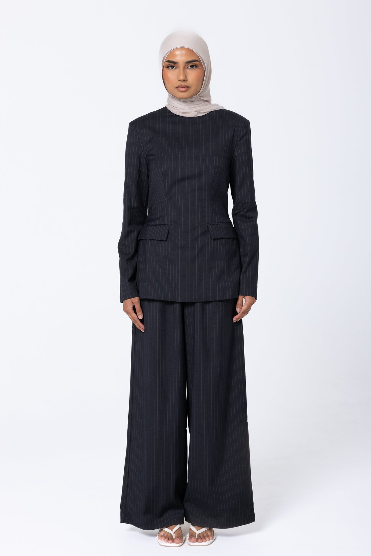 Tailored Pinstripe Top - Midnight Blue