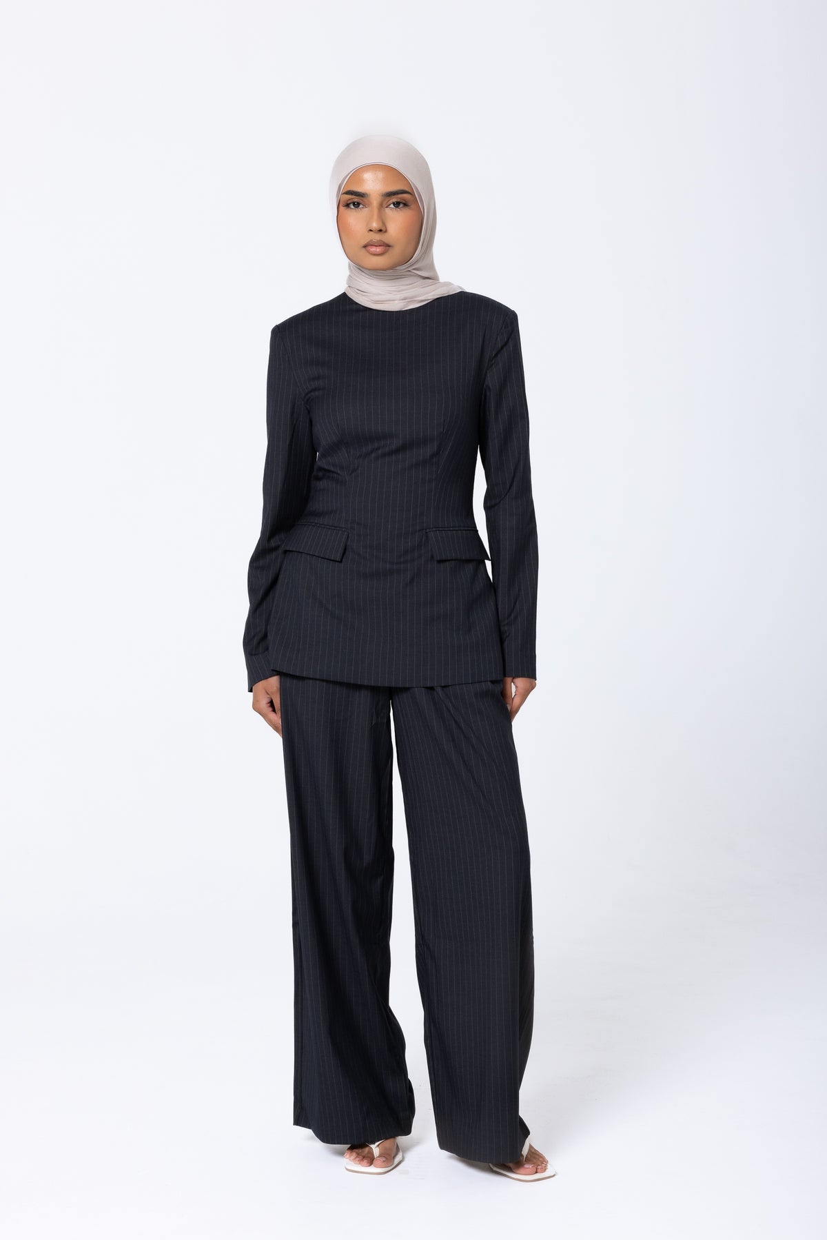 Tailored Pinstripe Top - Midnight Blue