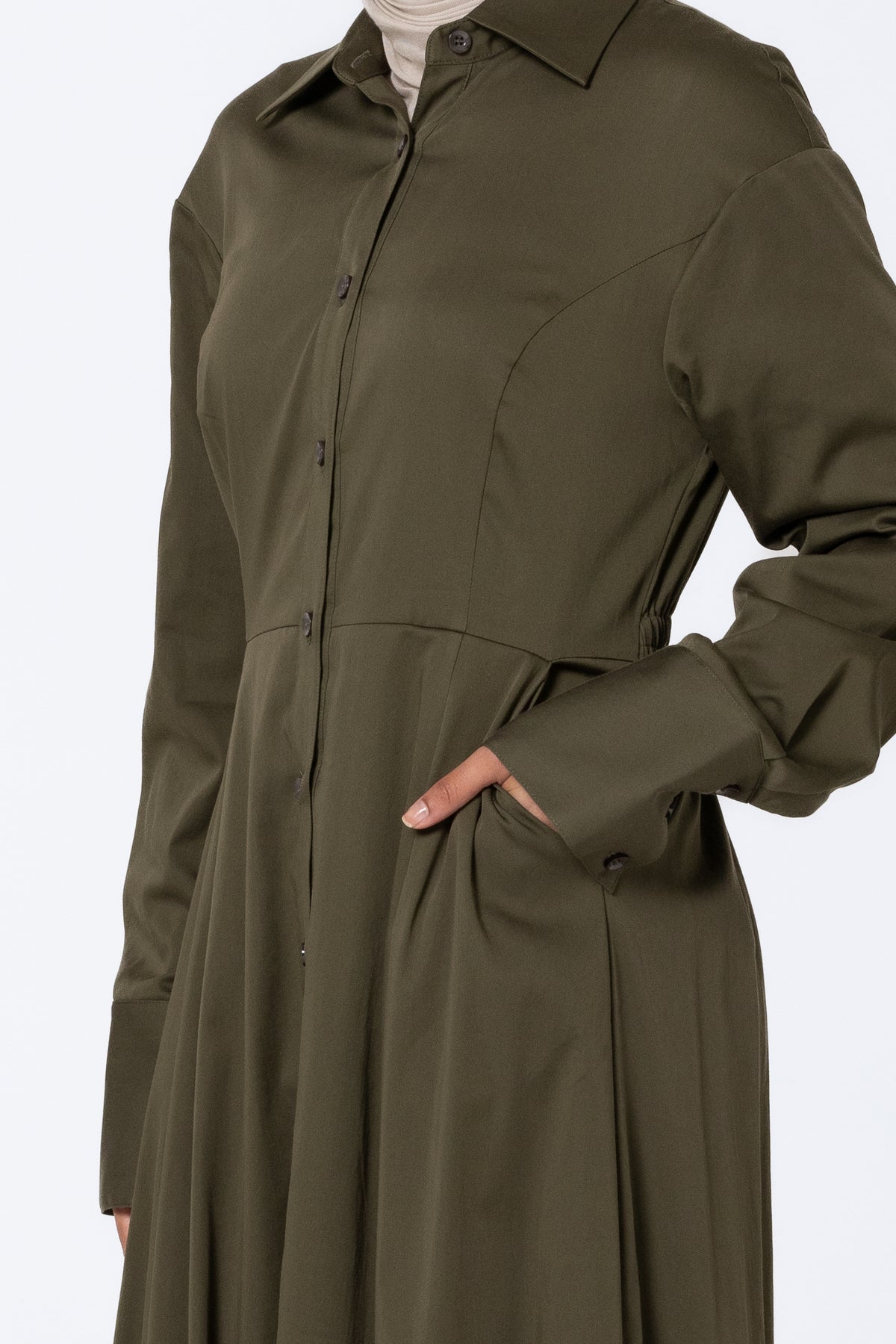 Aaliyah Cotton Shirt Dress - Olive