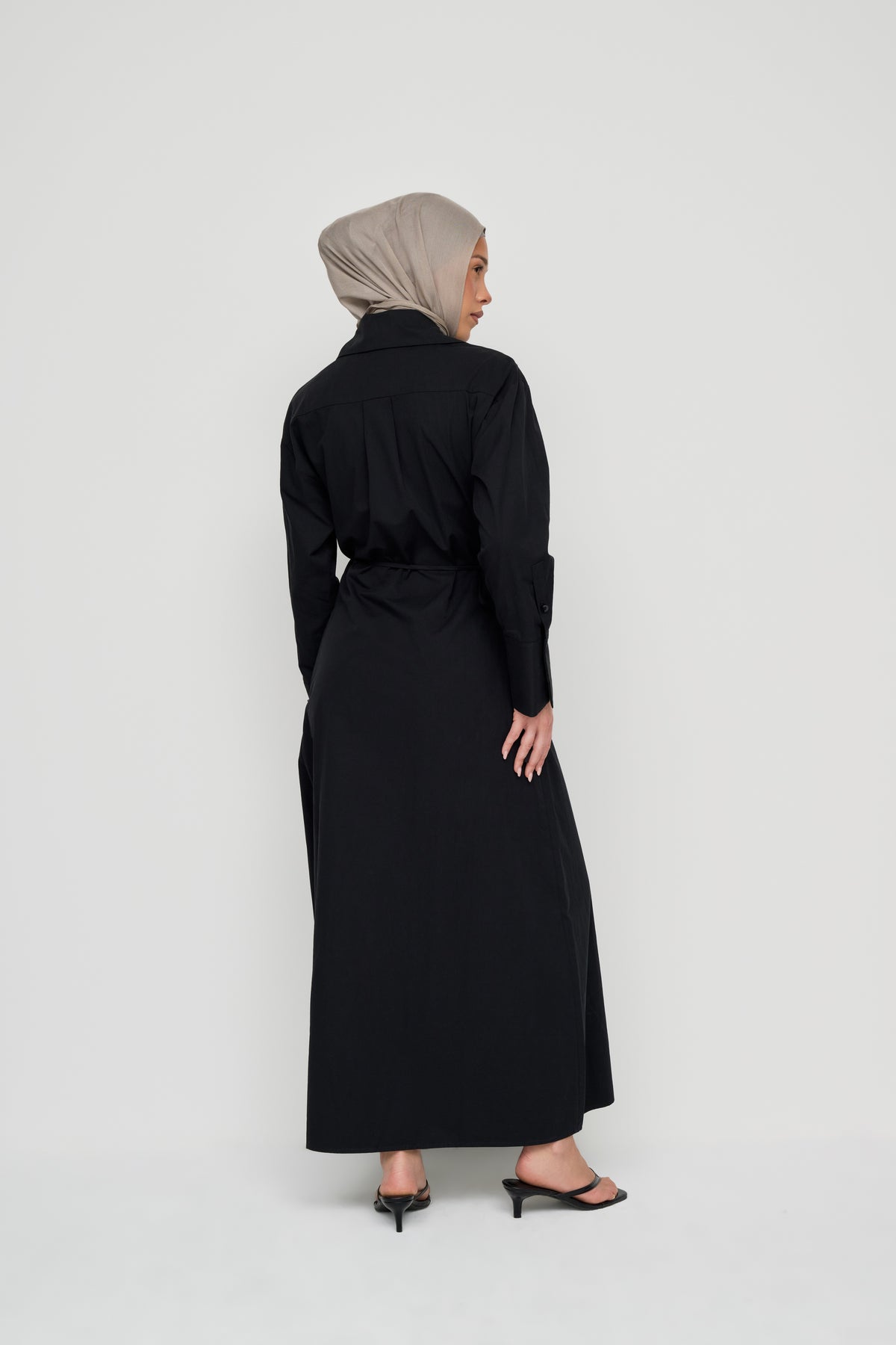 Asymmetric Poplin Wrap Dress - Black
