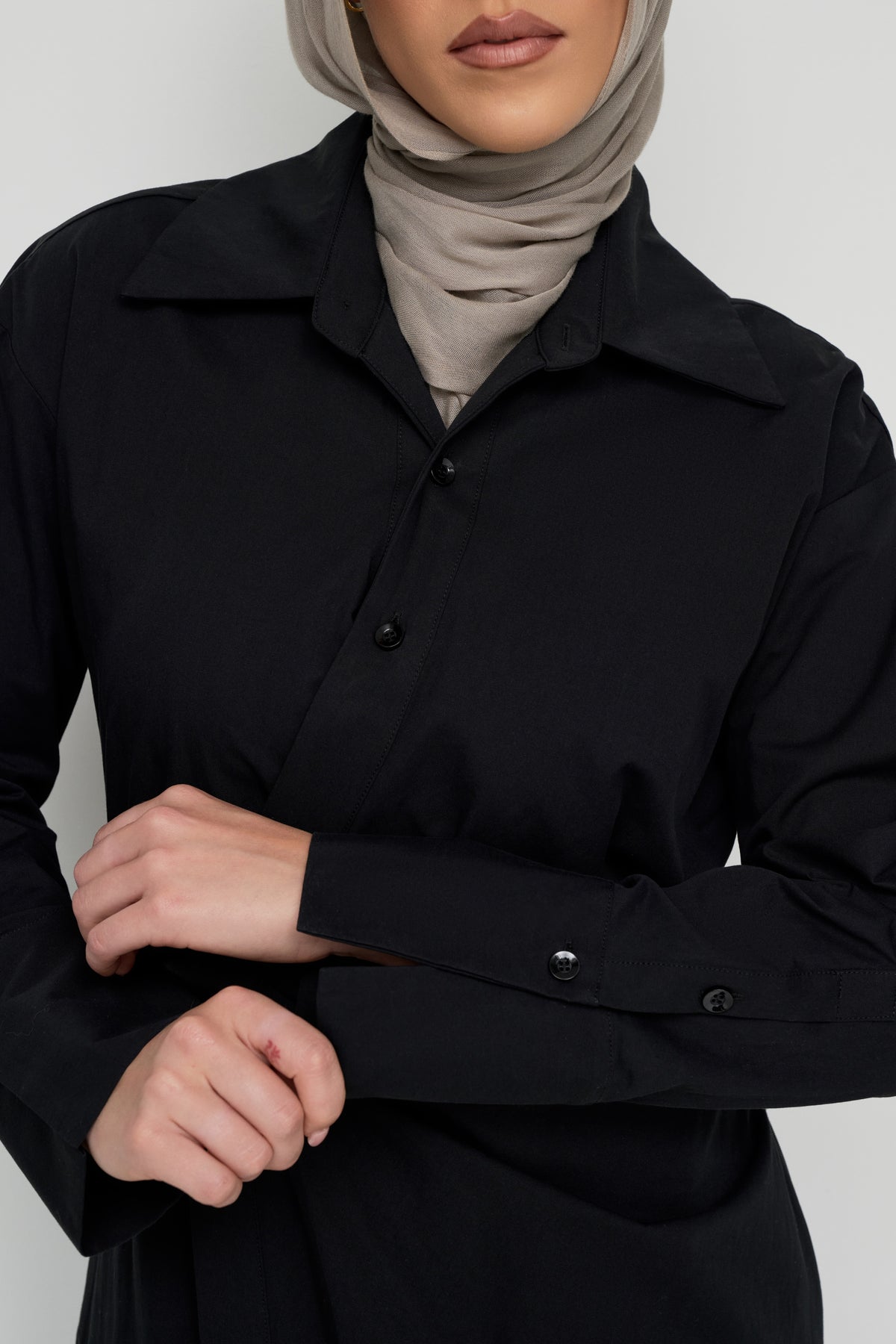 Asymmetric Poplin Wrap Dress - Black