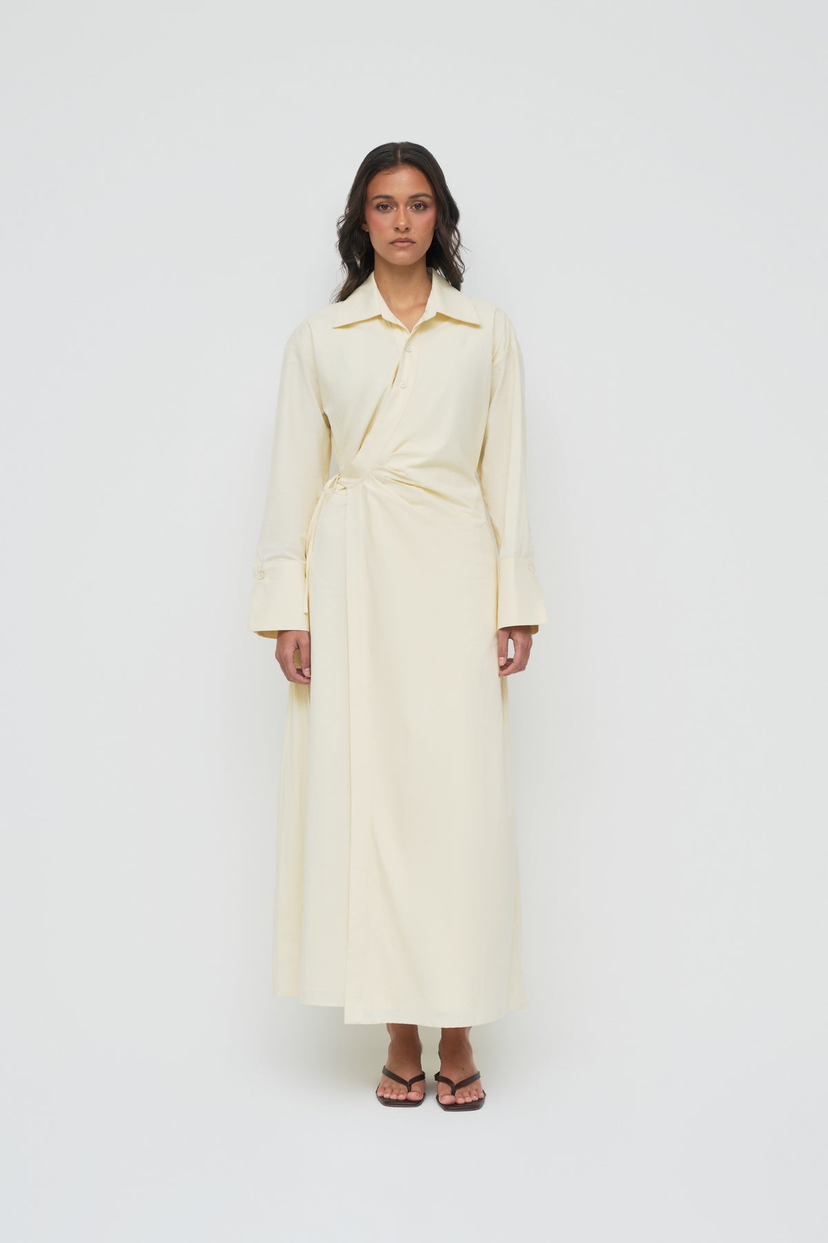 Asymmetric Poplin Wrap Dress - Butter
