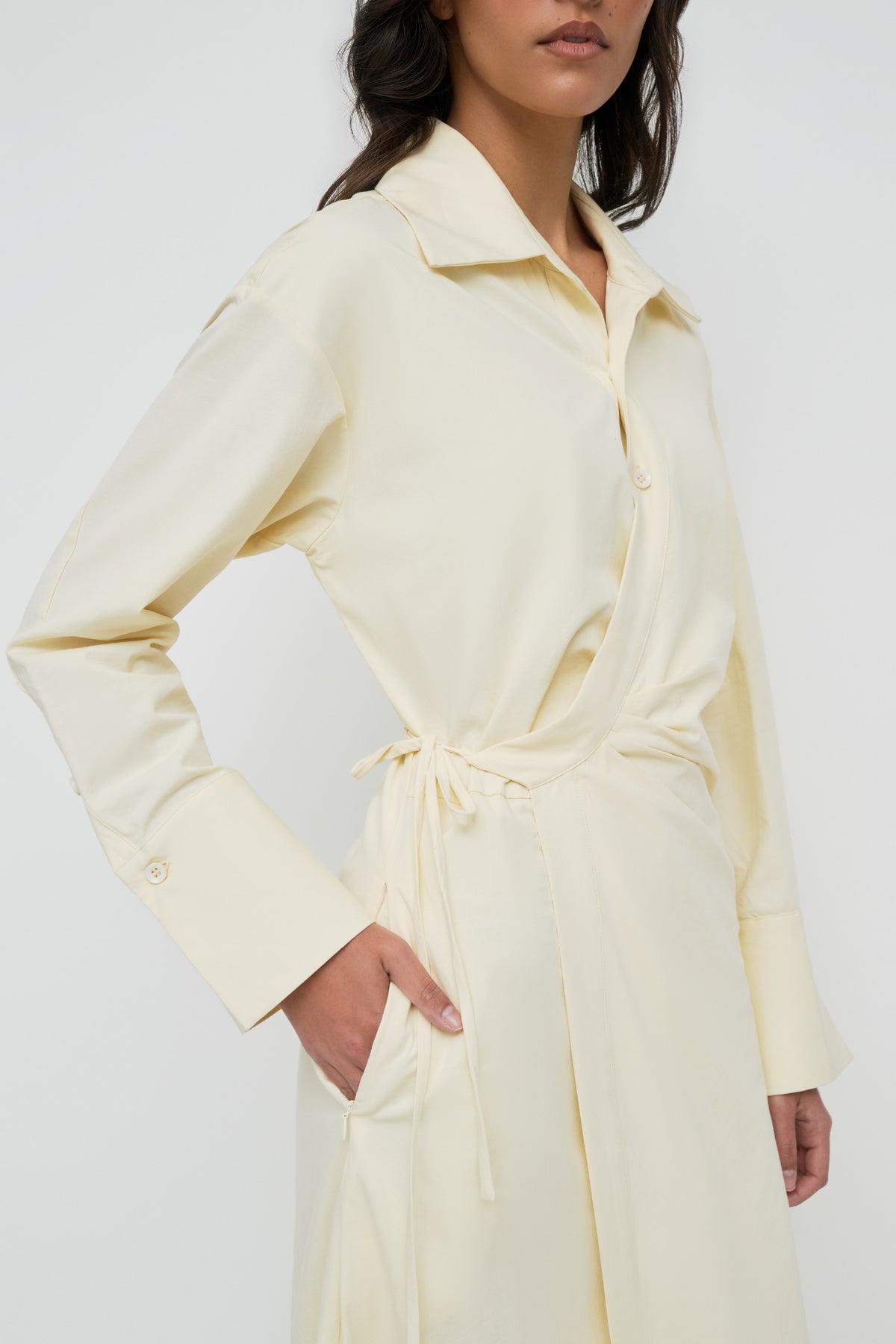 Asymmetric Poplin Wrap Dress - Butter