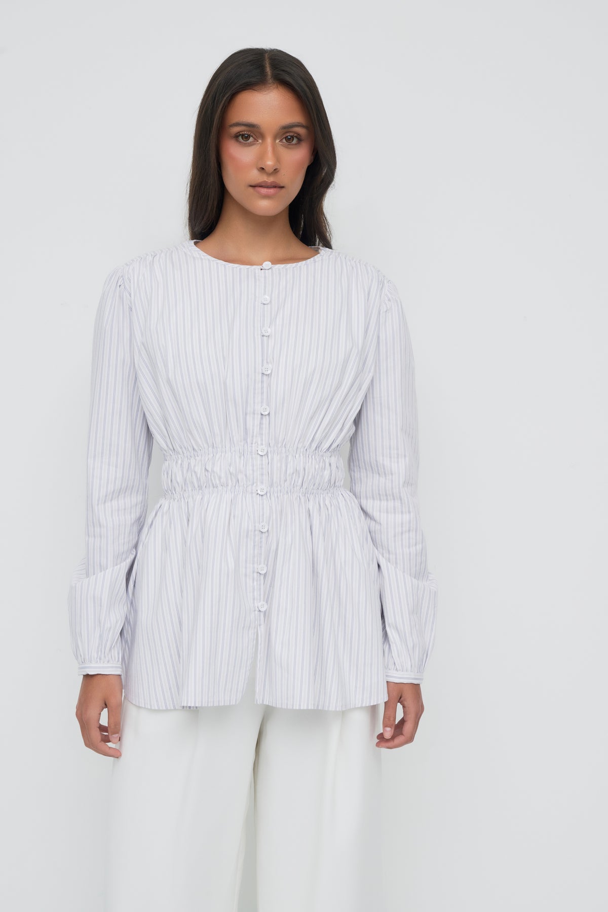 Alani Tiered Blouse - White Stripe