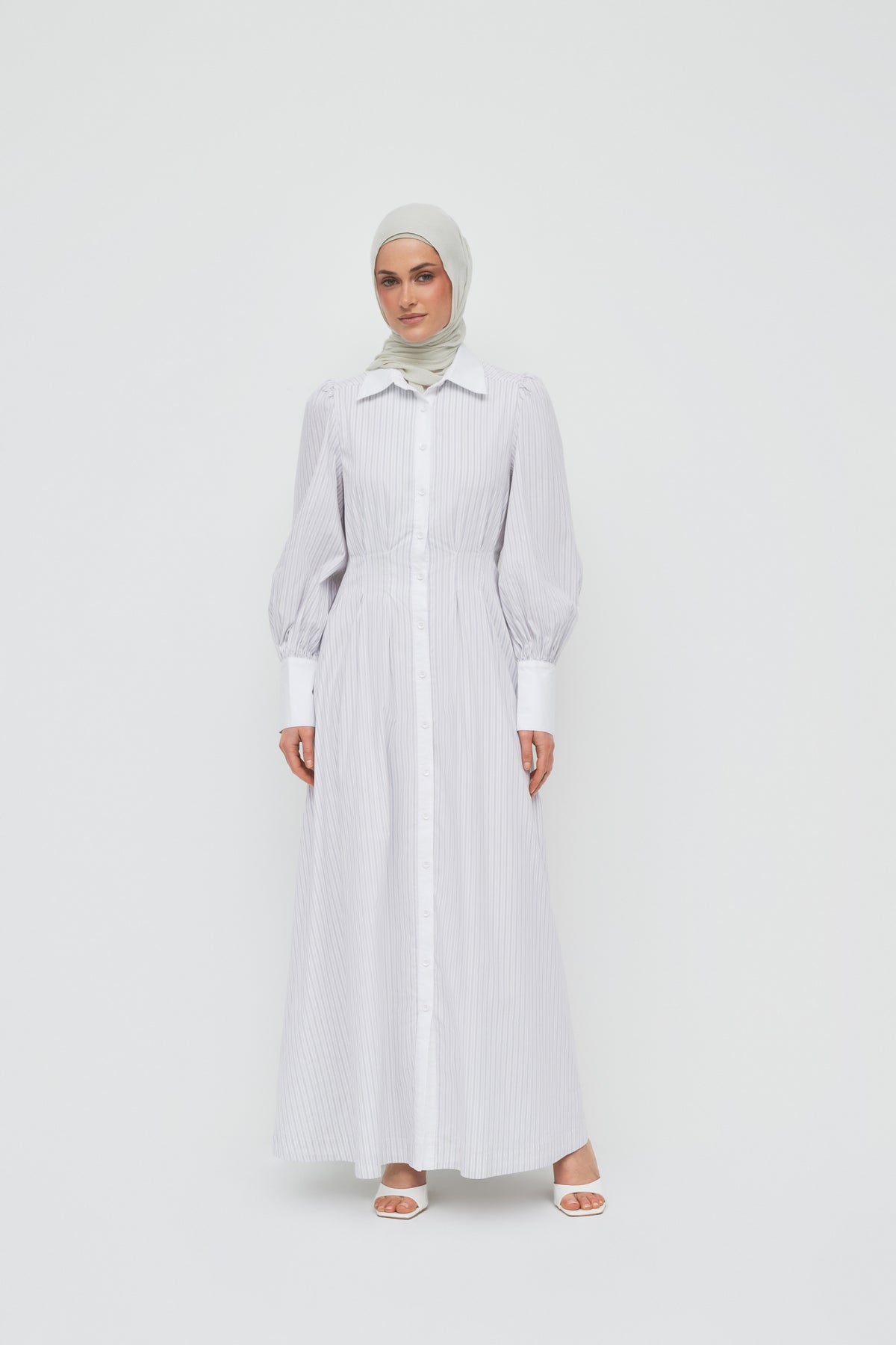 Alani Waist Pleat Shirt Dress - White Stripe
