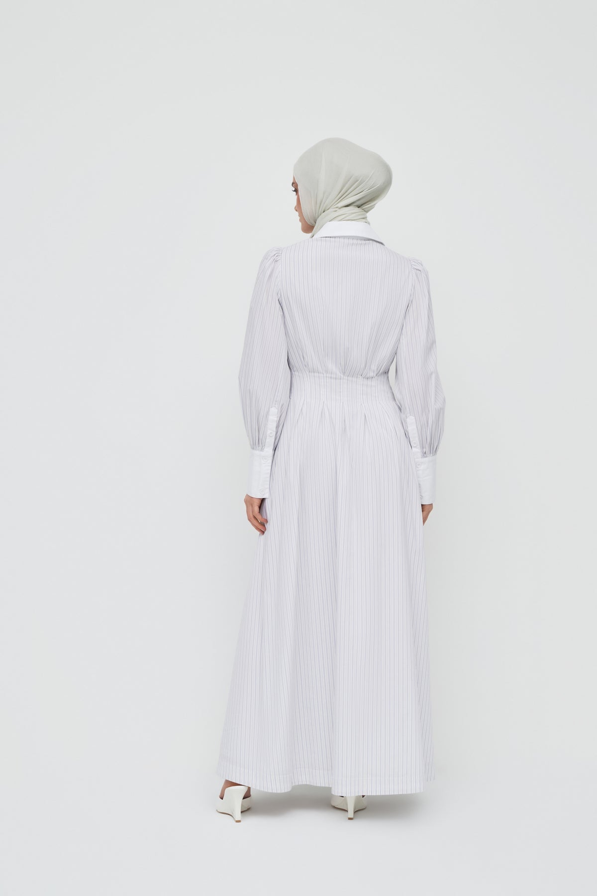 Alani Waist Pleat Shirt Dress - White Stripe