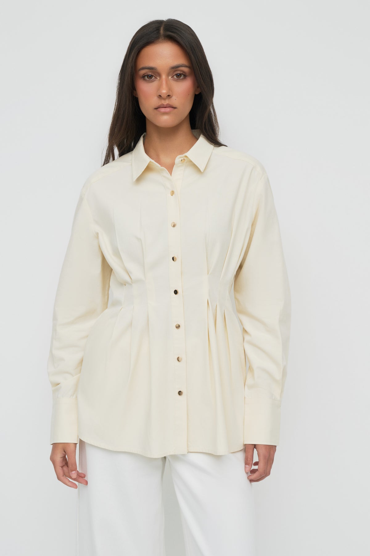 Tanya Tencel Pleat Shirt - French Vanilla