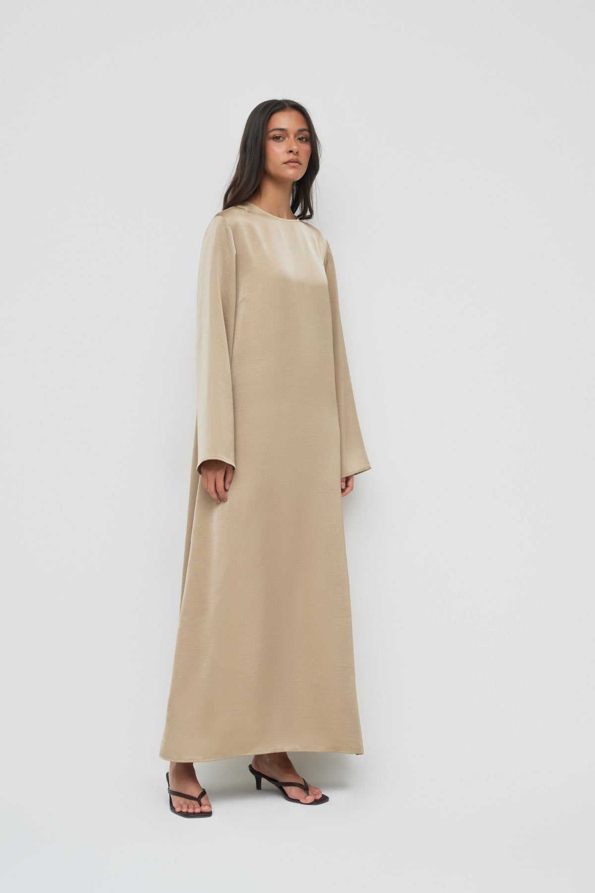 Saylor Satin Slip Dress - Earl Grey