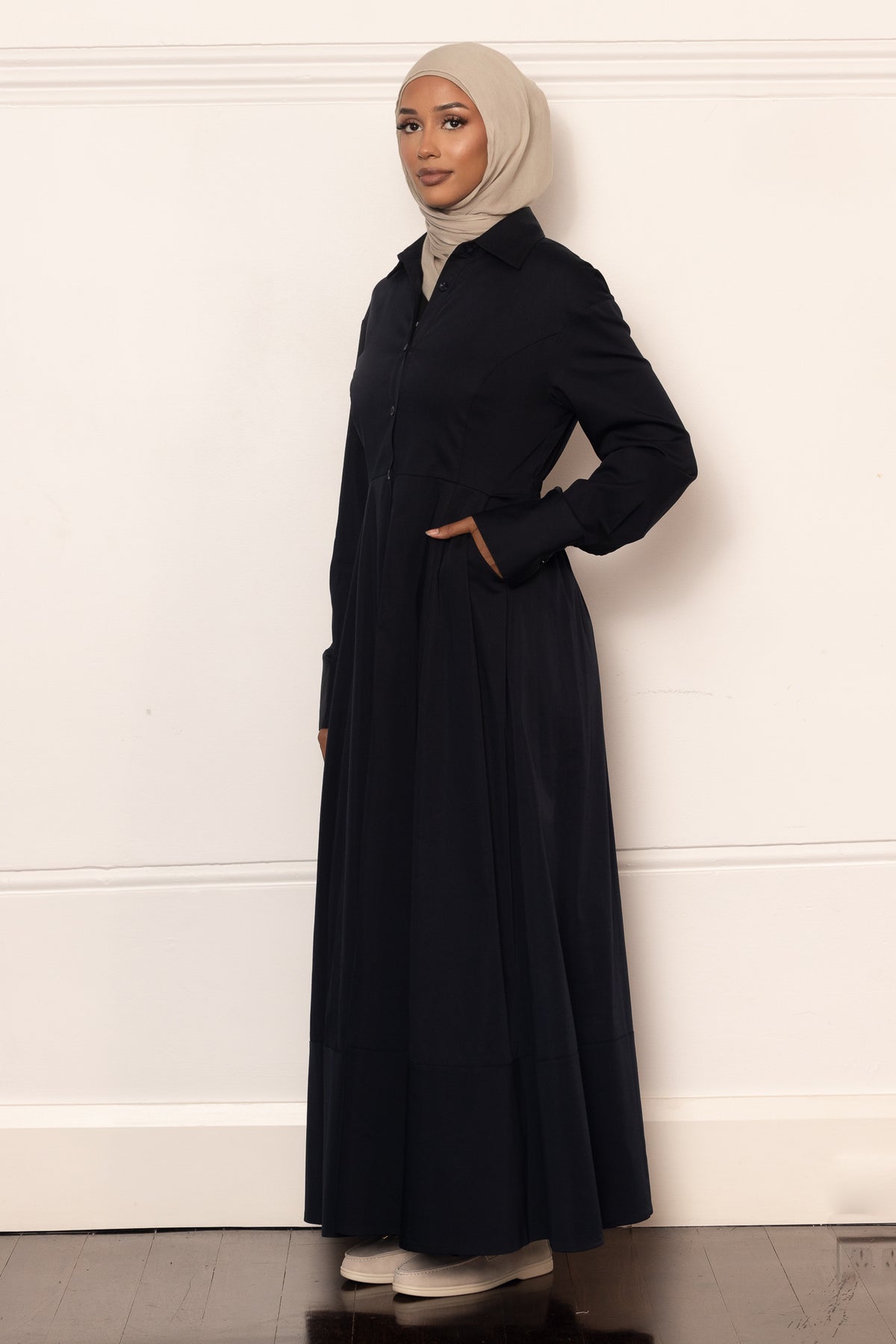 Aaliyah Cotton Shirt Dress - Navy