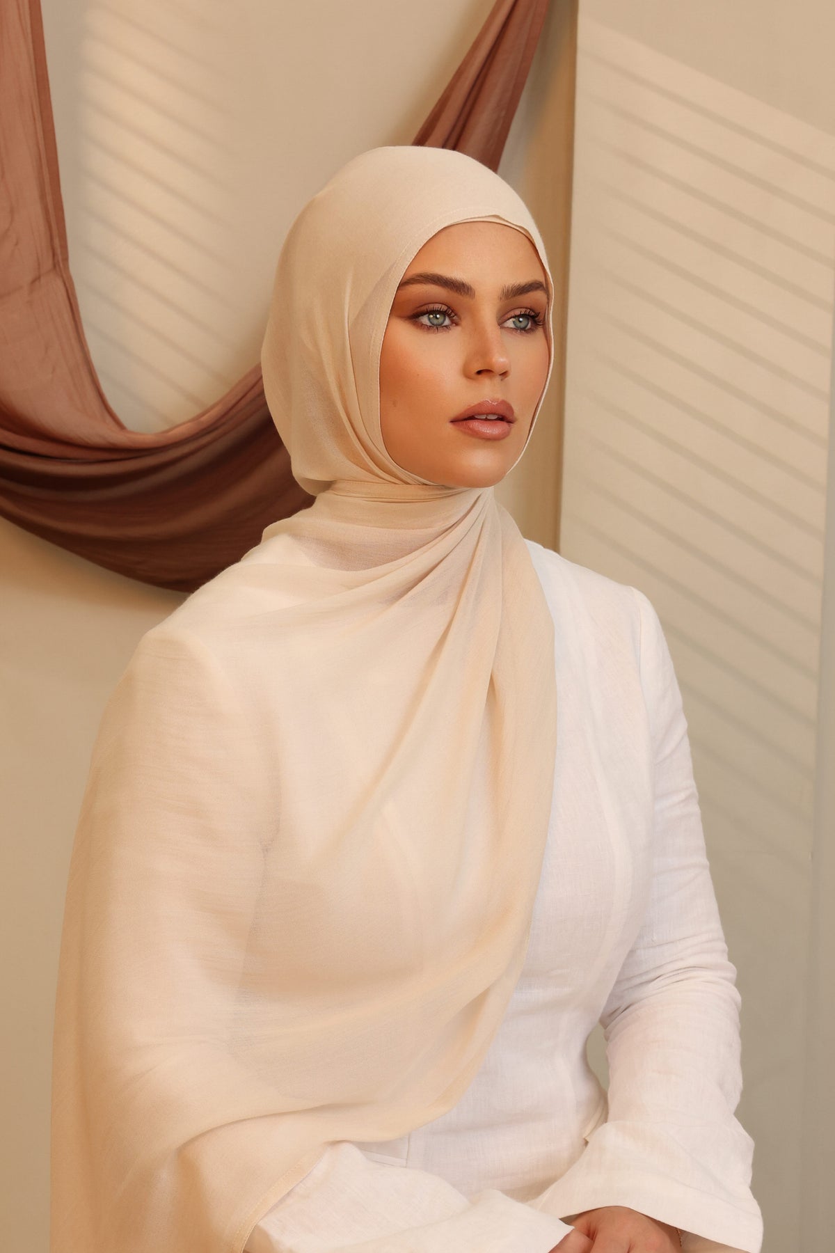 Double Stitched Modal Hijab Set - Light Beige