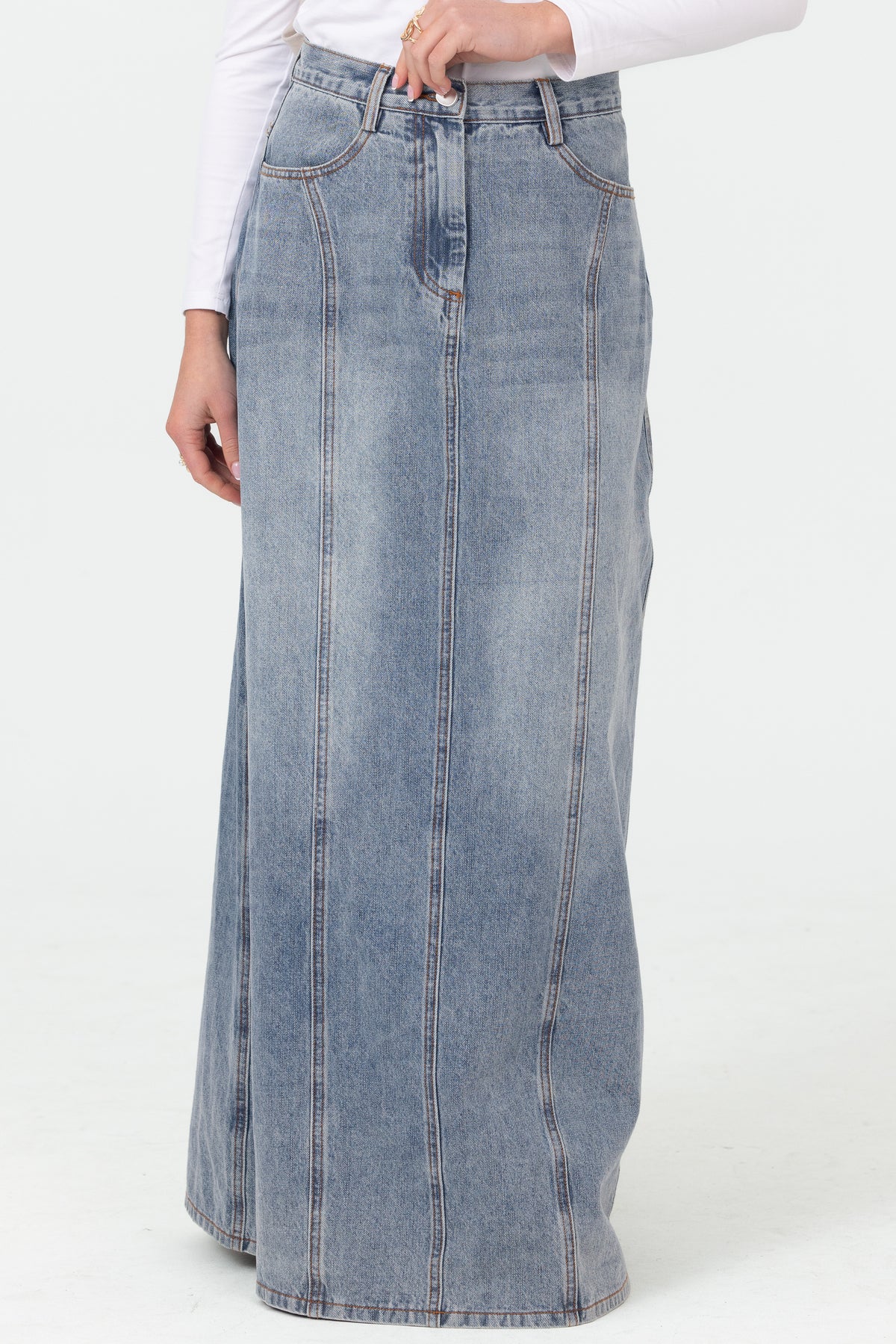 Denim Panelled Skirt - Light Wash