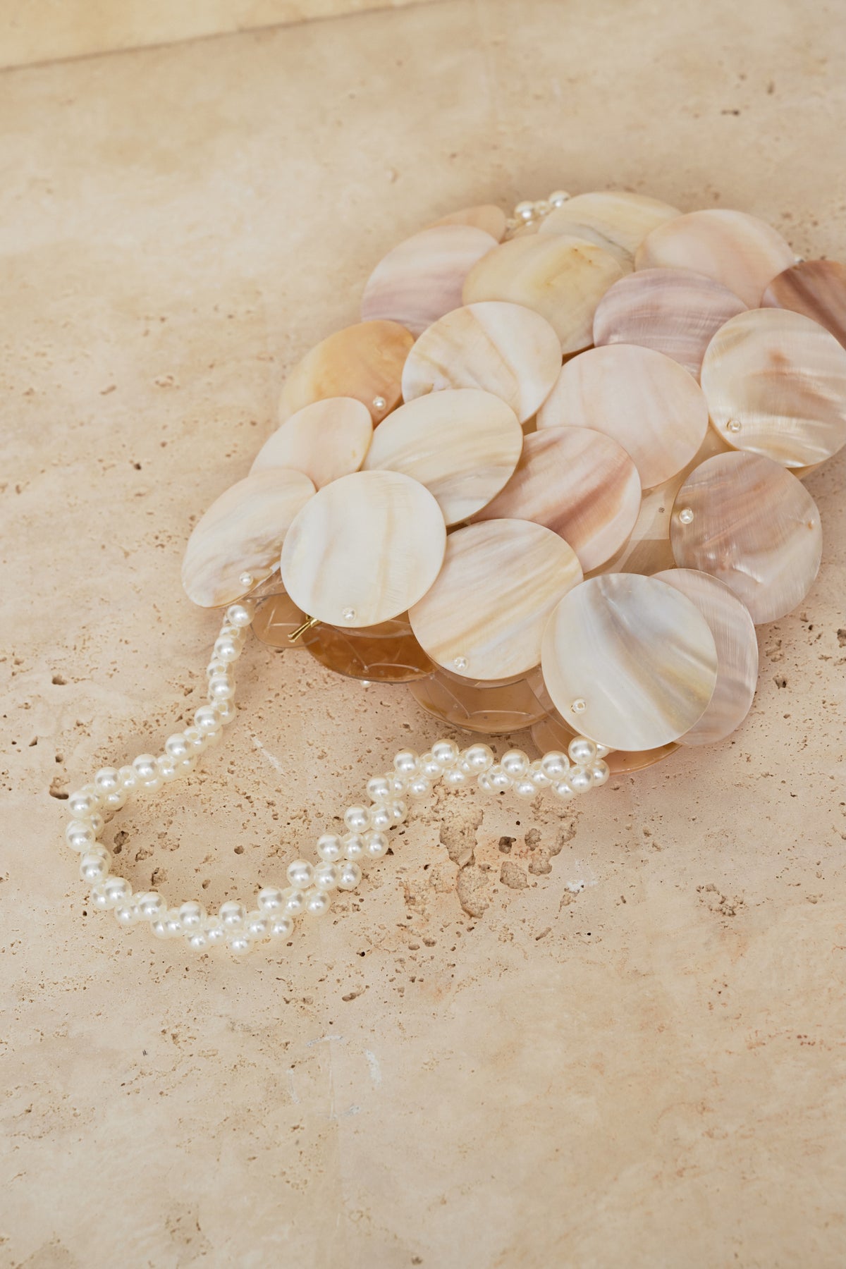Shell Embellished Bucket Bag - Pearl