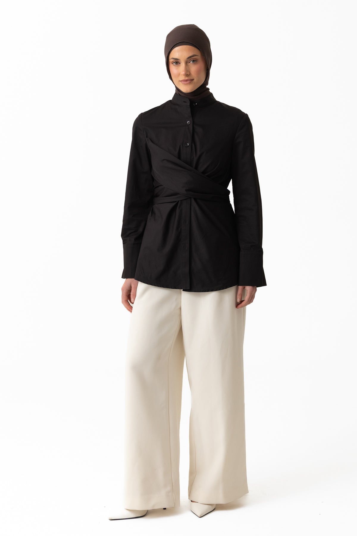 Crossover Cotton Shirt - Black