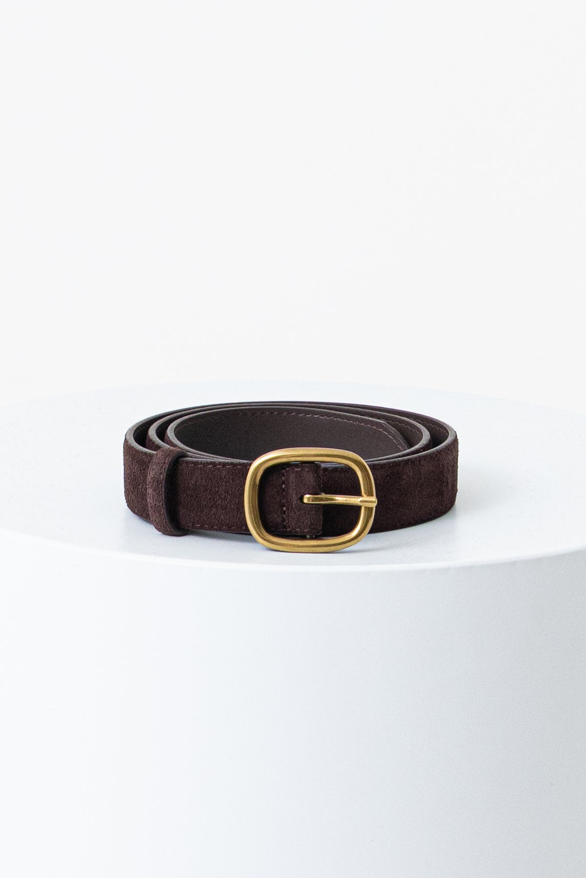 Suede Thin Buckle Belt - Chocolate