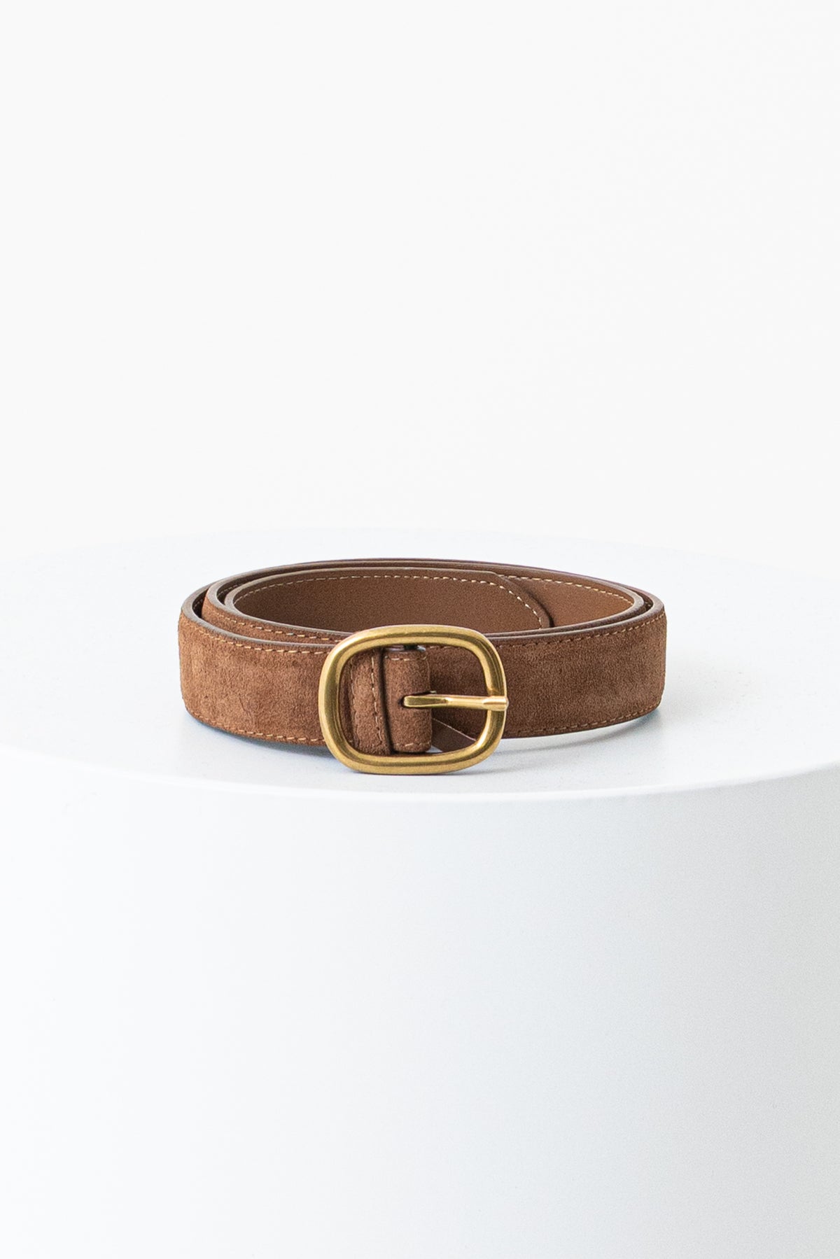 Suede Thin Buckle Belt - Camel