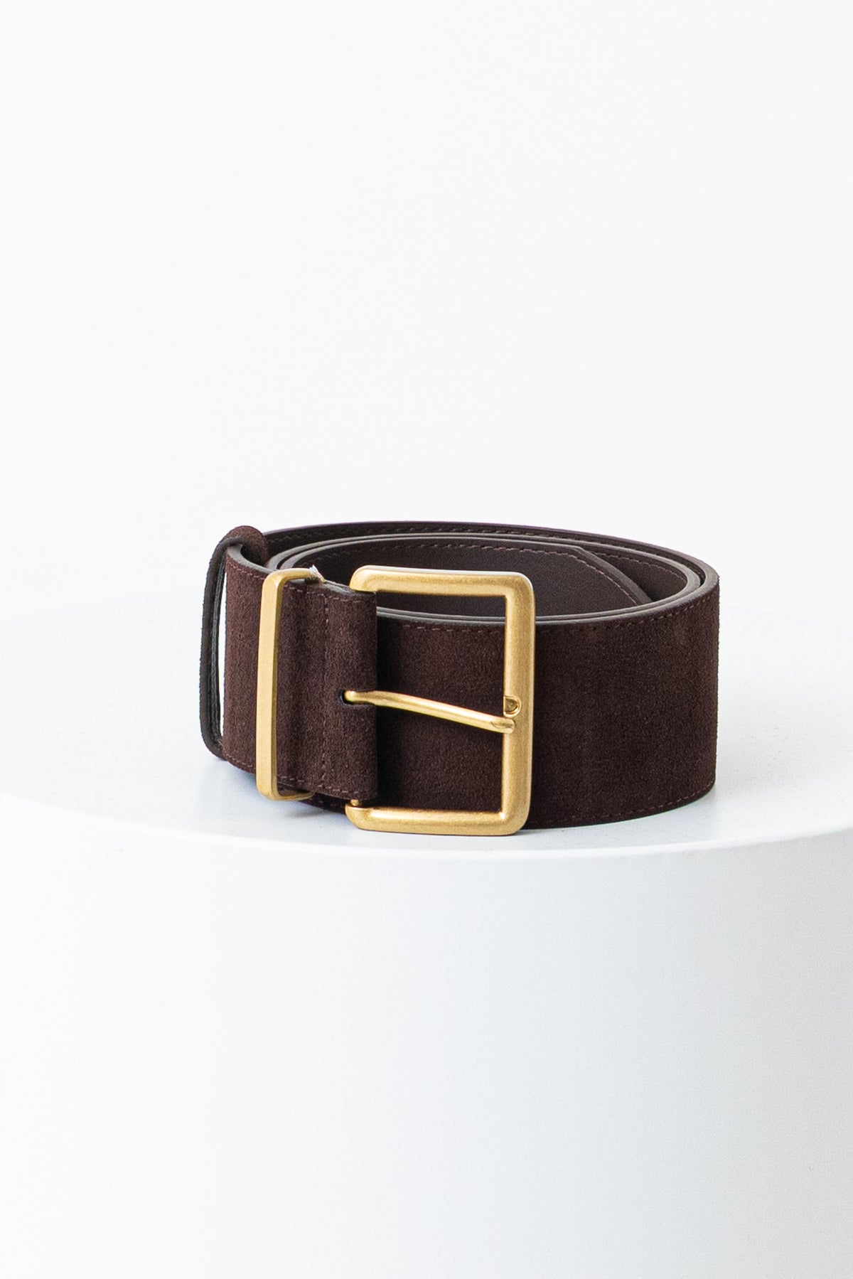 Suede Wide Buckle Belt - Chocolate