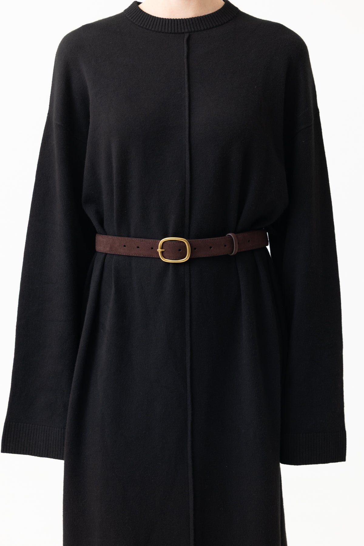 Suede Thin Buckle Belt - Chocolate