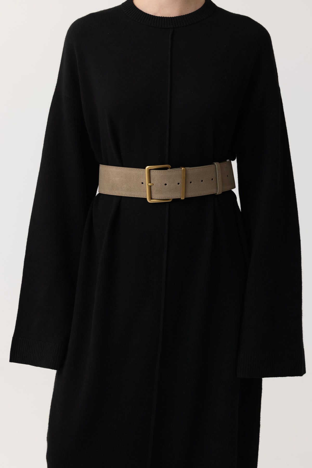 Suede Wide Buckle Belt - Taupe
