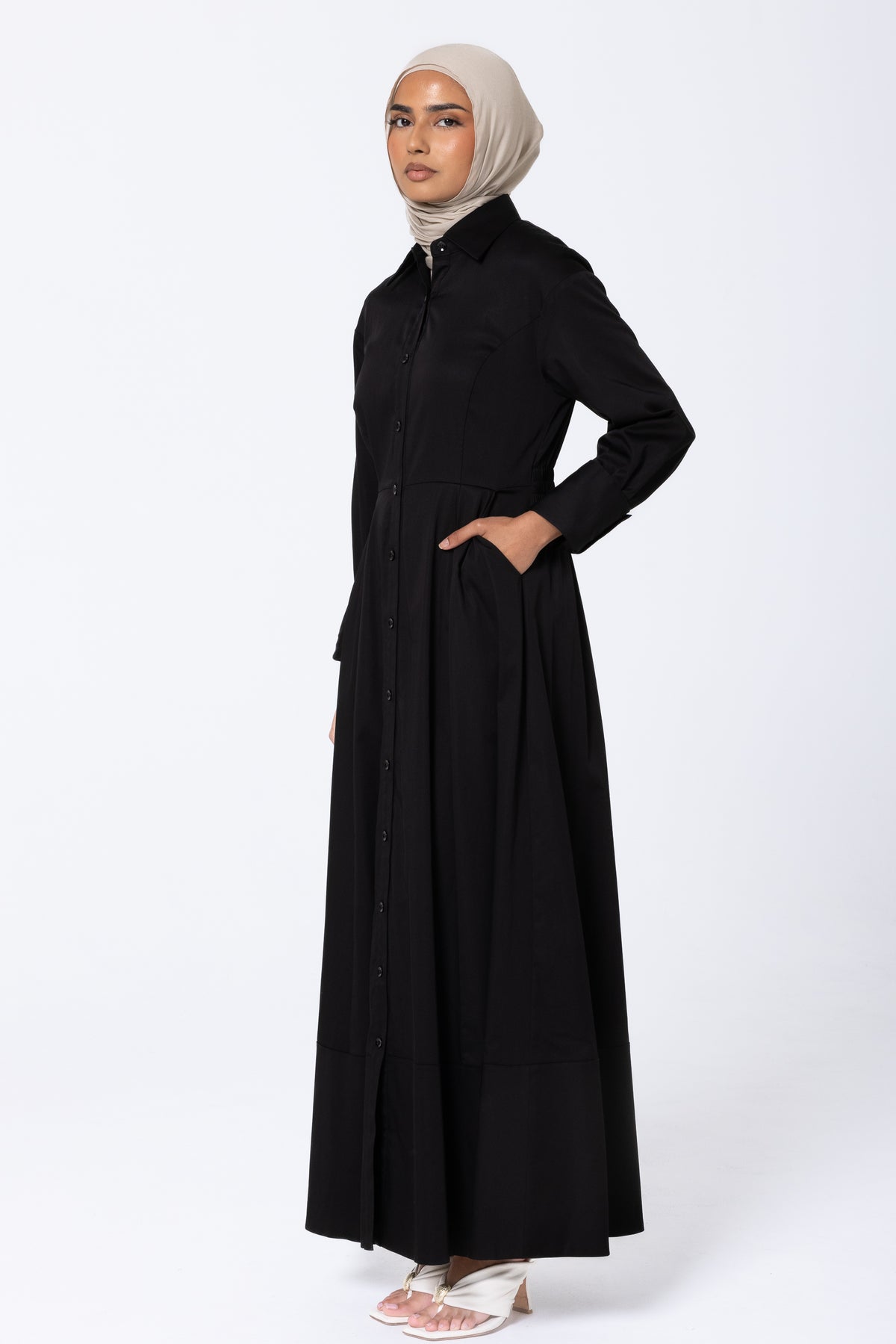 Aaliyah Cotton Shirt Dress - Black