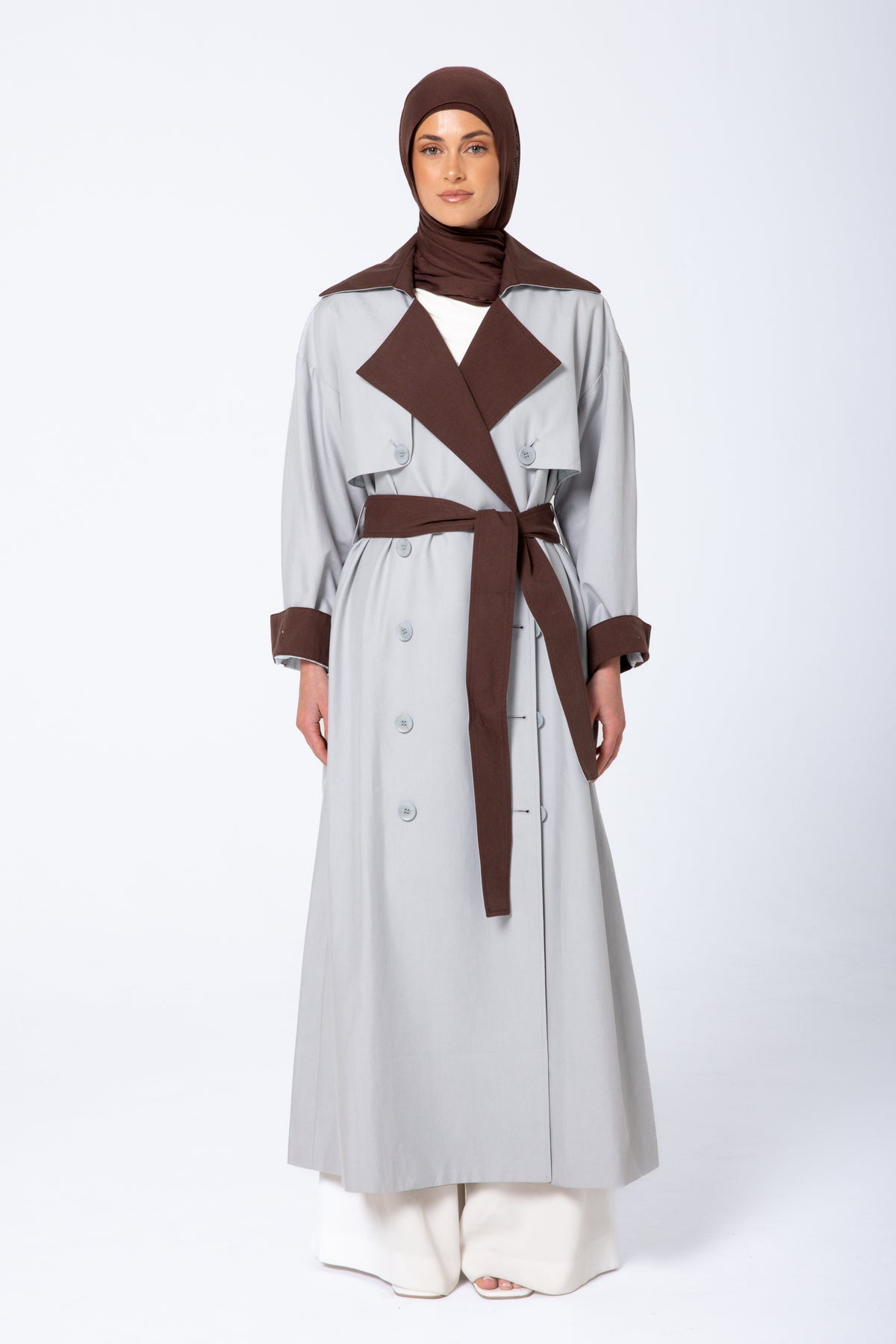 Amani Two Tone Trench Coat - Blue