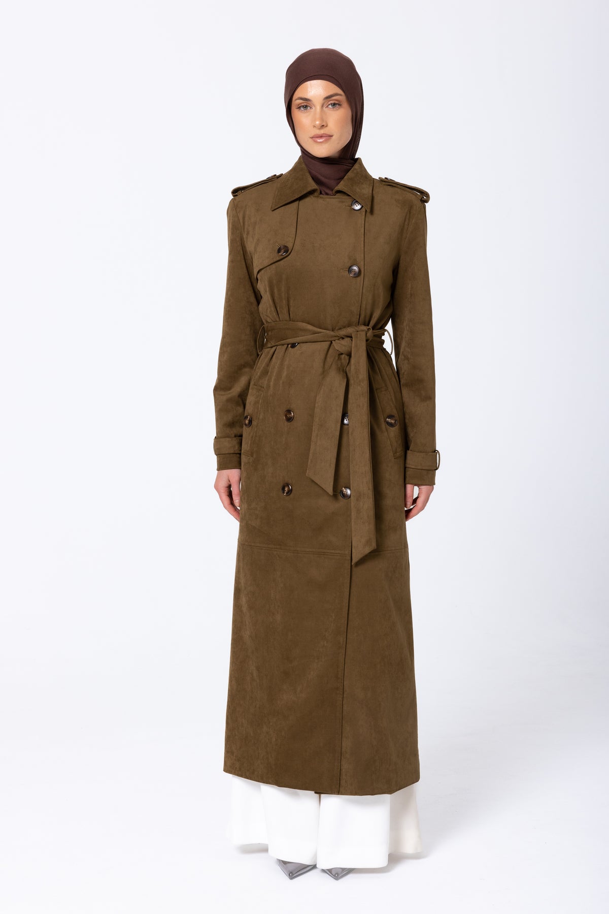 Soraya Suede Trench Coat - Olive