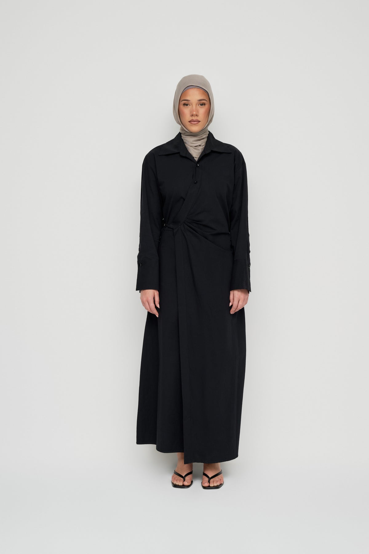Asymmetric Poplin Wrap Dress - Black
