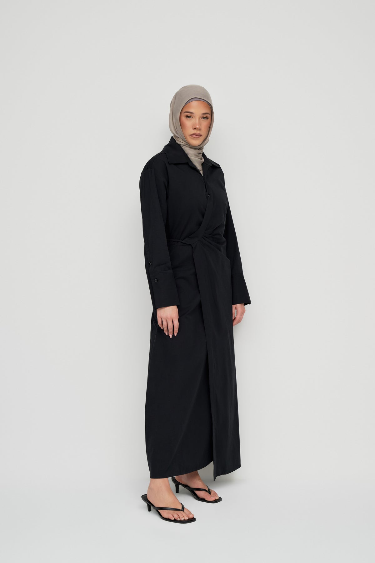 Asymmetric Poplin Wrap Dress - Black