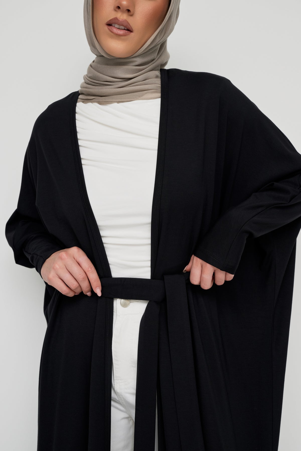 Modal Batwing Tie Abaya - Black
