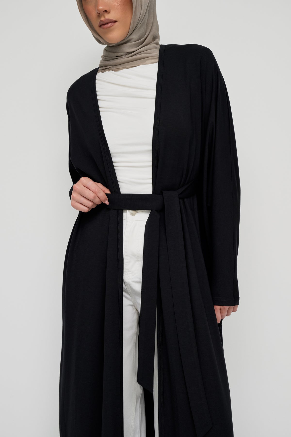 Modal Batwing Tie Abaya - Black