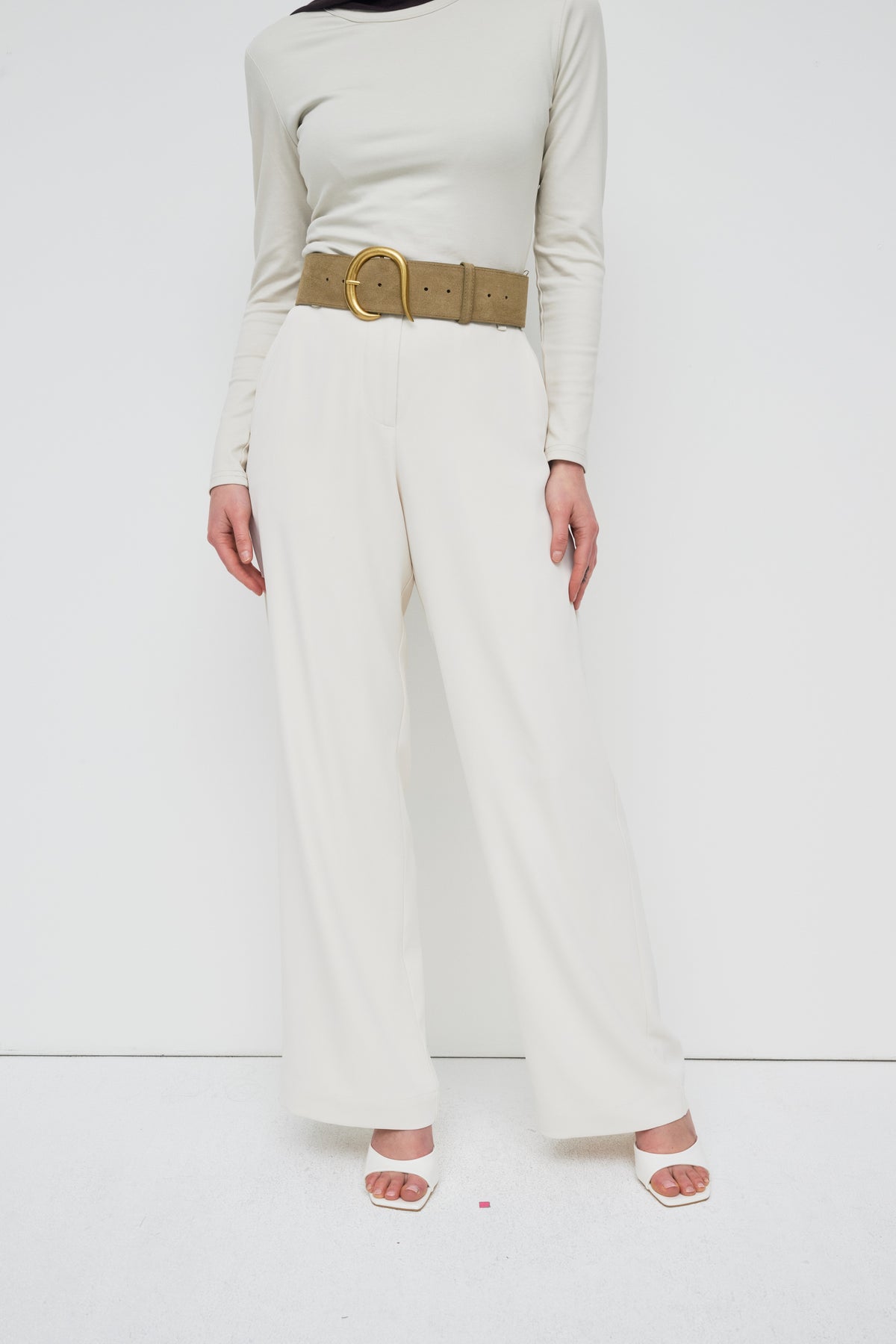Suede Statement Buckle Belt - Taupe