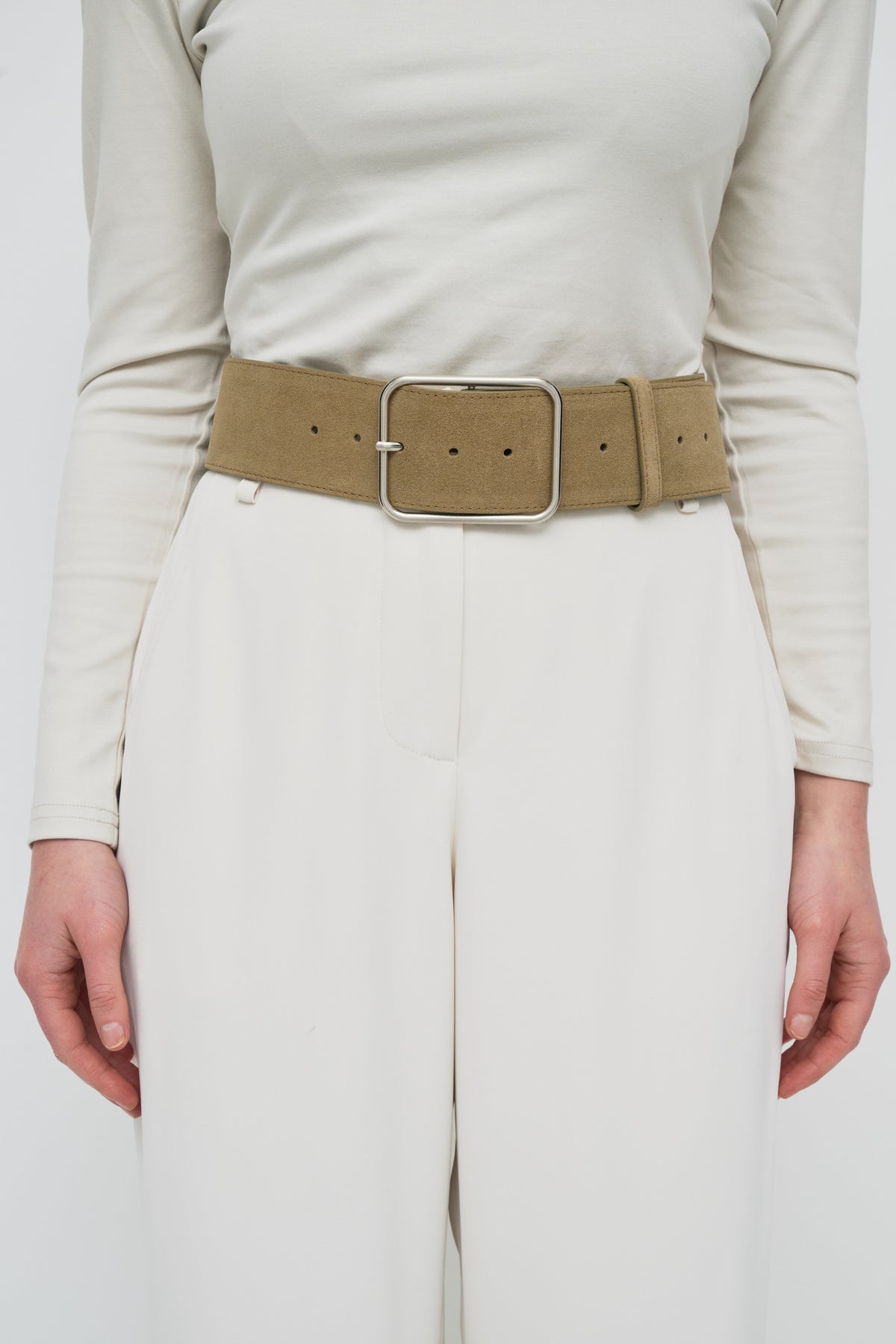 Classic Silver Buckle Belt - Taupe