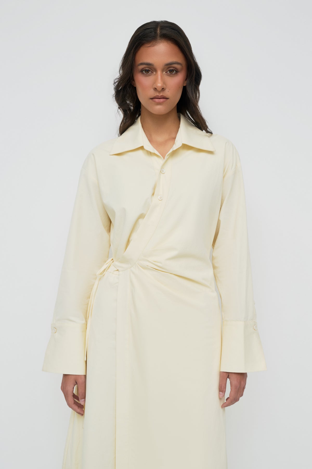 Asymmetric Poplin Wrap Dress - Butter