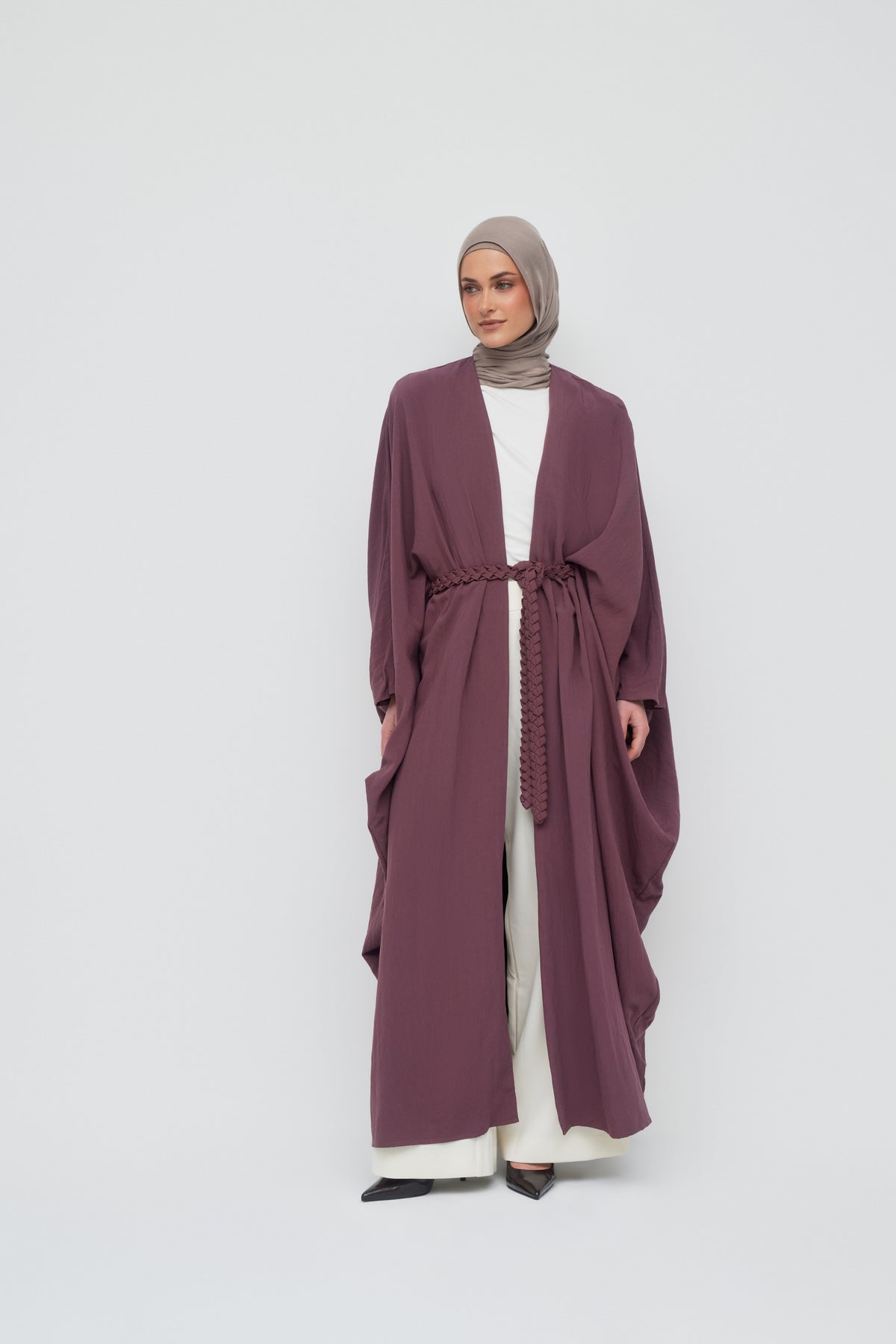 Noor Batwing Open Abaya - Ruby Chocolate