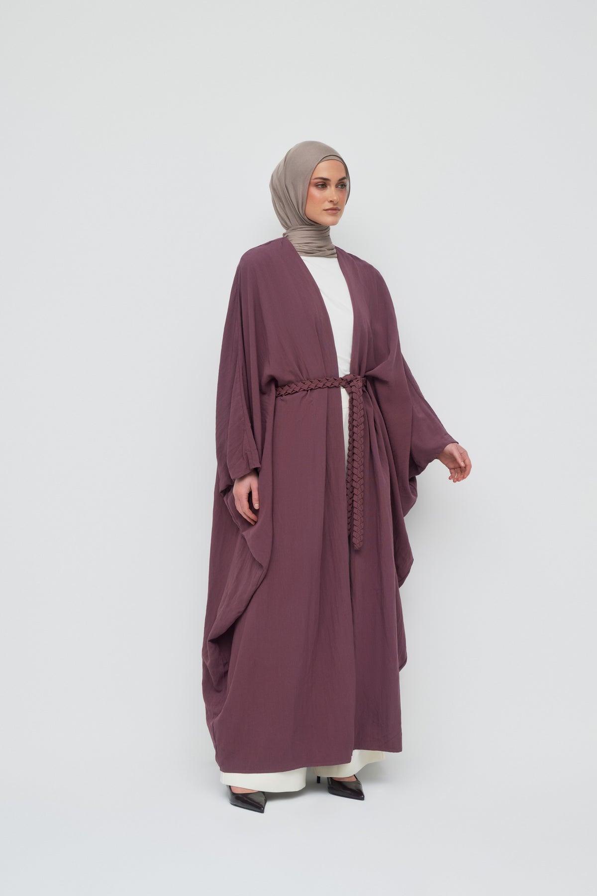 Noor Batwing Open Abaya - Ruby Chocolate