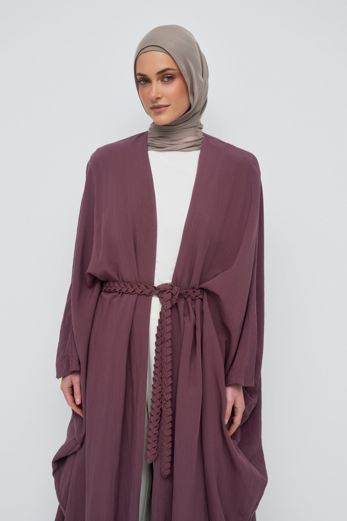Noor Batwing Open Abaya - Ruby Chocolate