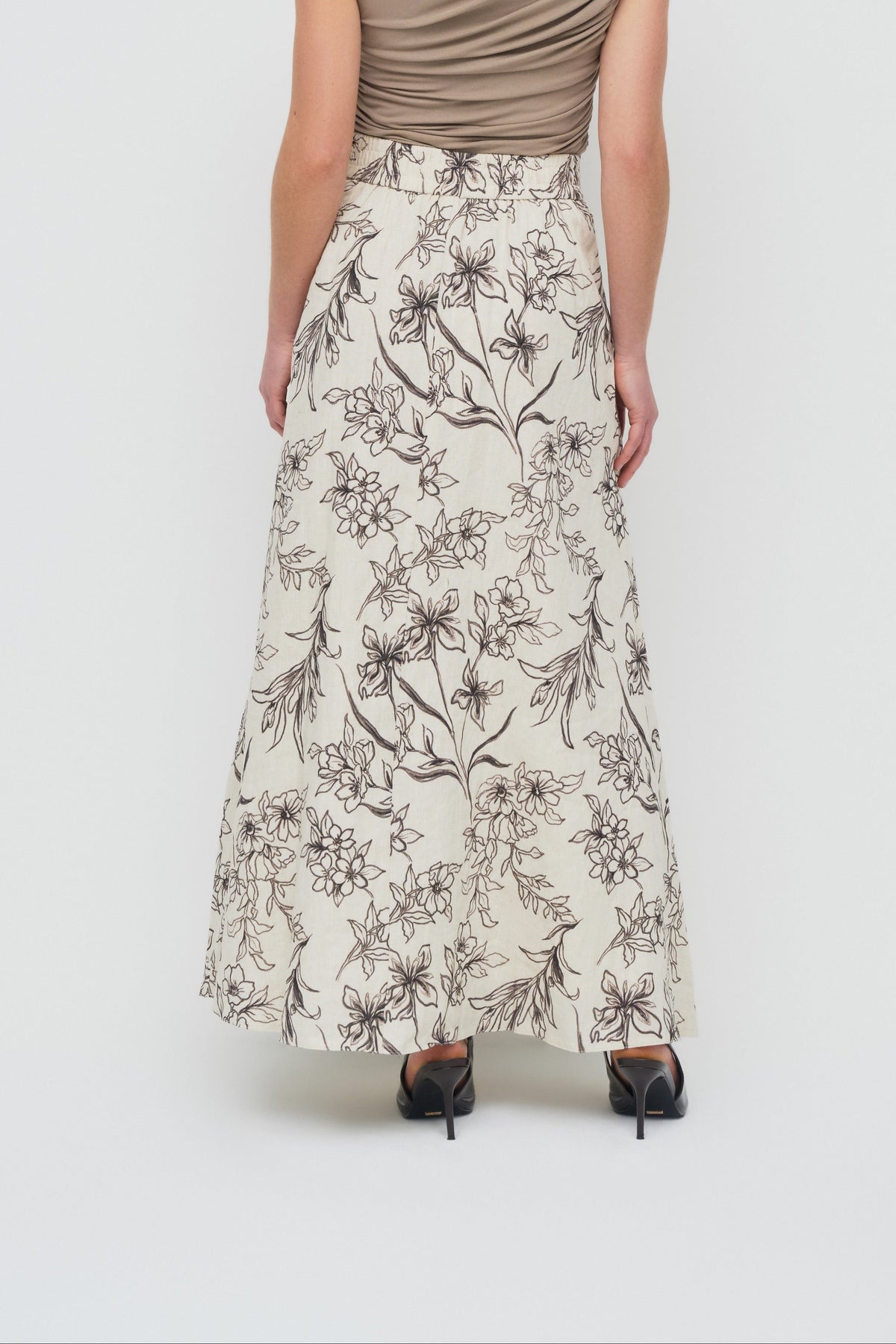 Floral Linen Maxi Skirt - Natural