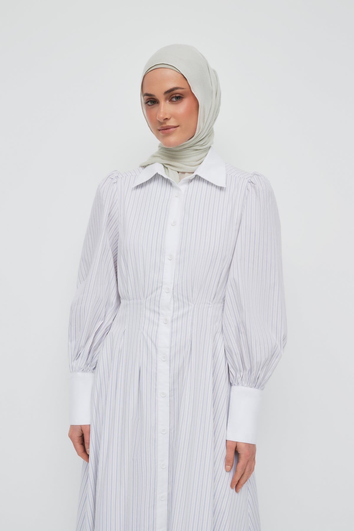 Alani Waist Pleat Shirt Dress - White Stripe