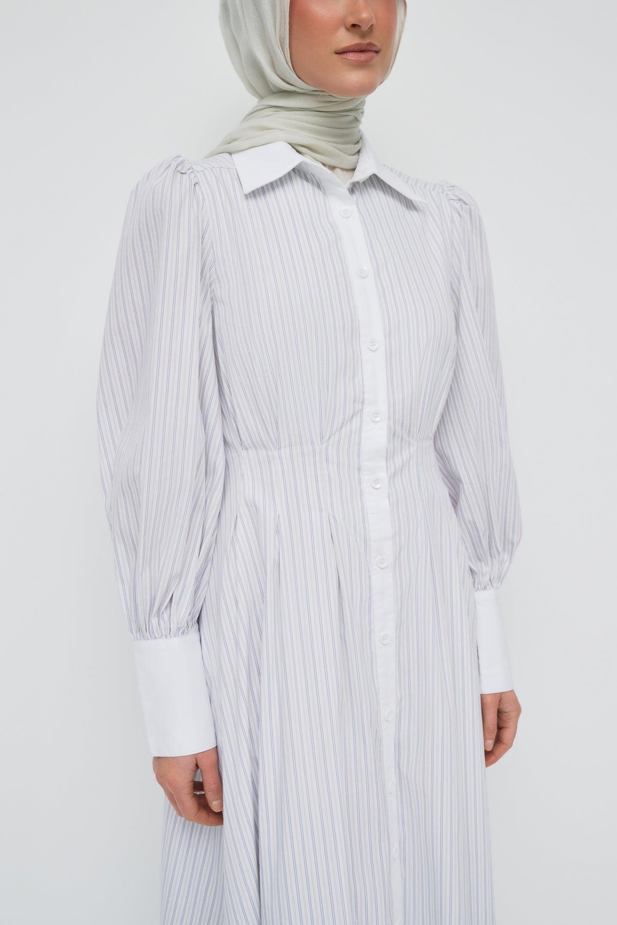 Alani Waist Pleat Shirt Dress - White Stripe