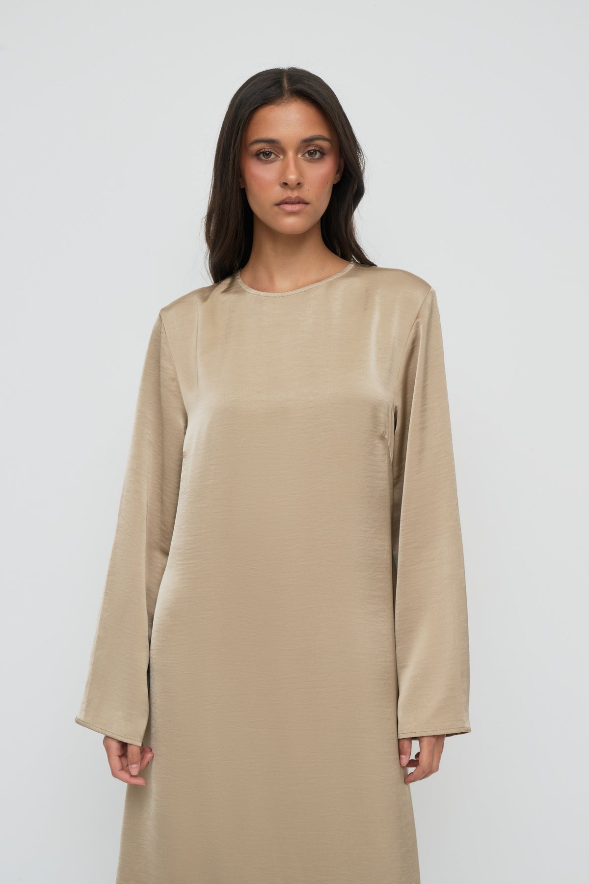 Saylor Satin Slip Dress - Earl Grey